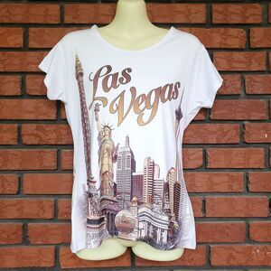Las Vegas T Shirt Womens M Sweet Gisele Rhinestone Cityscape Skyline Made in USA